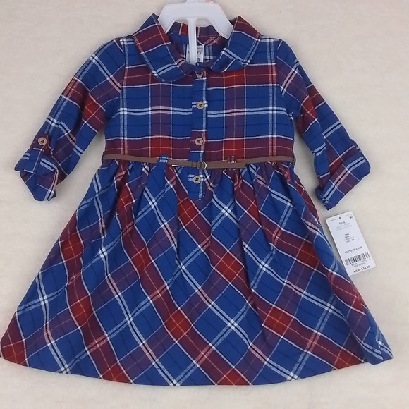 Carter's Baby 2-Peice Flannel Cotton Dress Set‎ Size 12mo in Red Blue Plaid - Picture 1 of 11